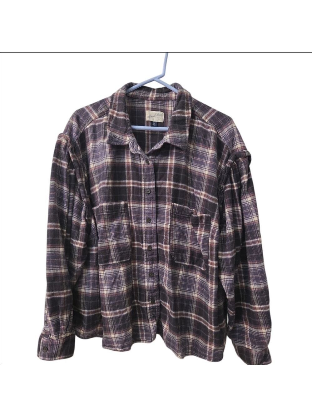Universal Thread Brown Plaid Cropped Shirt Large Ruffle Sleeve
